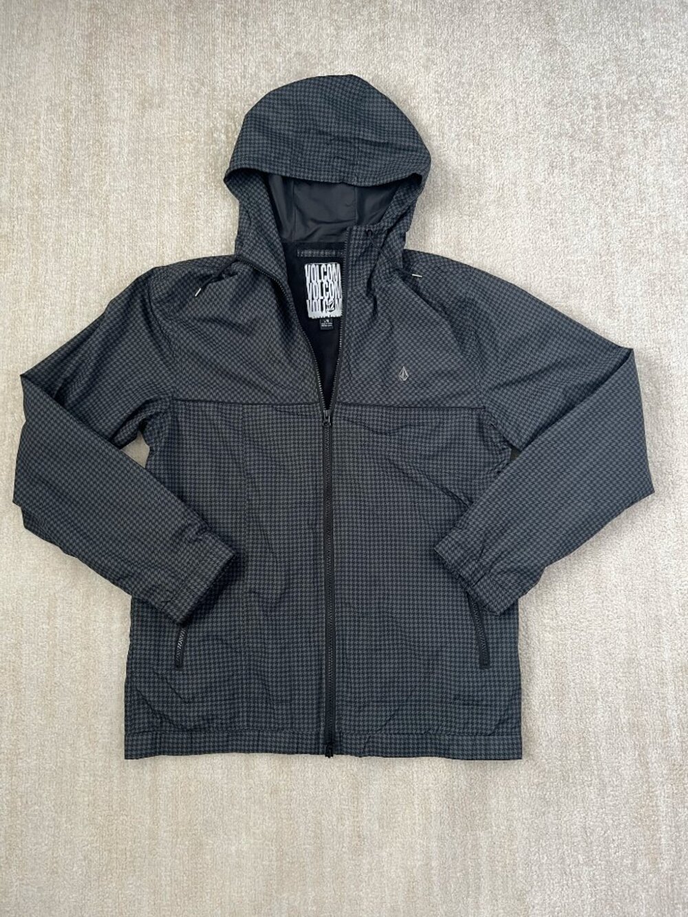 Volcom Mens Hooded Houndstooth Lightweight Jacket L